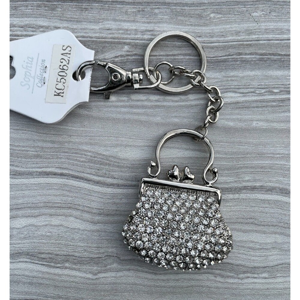Sophia Collection Keychain Women's Silver Tone Flower Rhinestone Double Pattern
